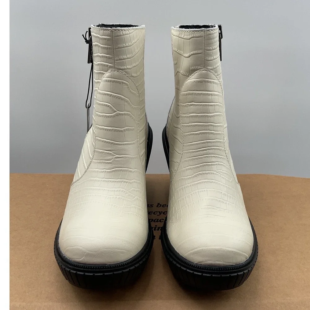 Sorel Brex Boot Lace-Free Waterproof Wedge Zip Croc Leather Chalk NL5148-191 8